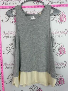 J. Crew tank top grey and Cream Layered Tank Top flowy key hole opening